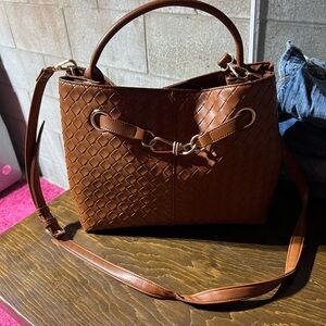 Brown Woven Leather Handbag